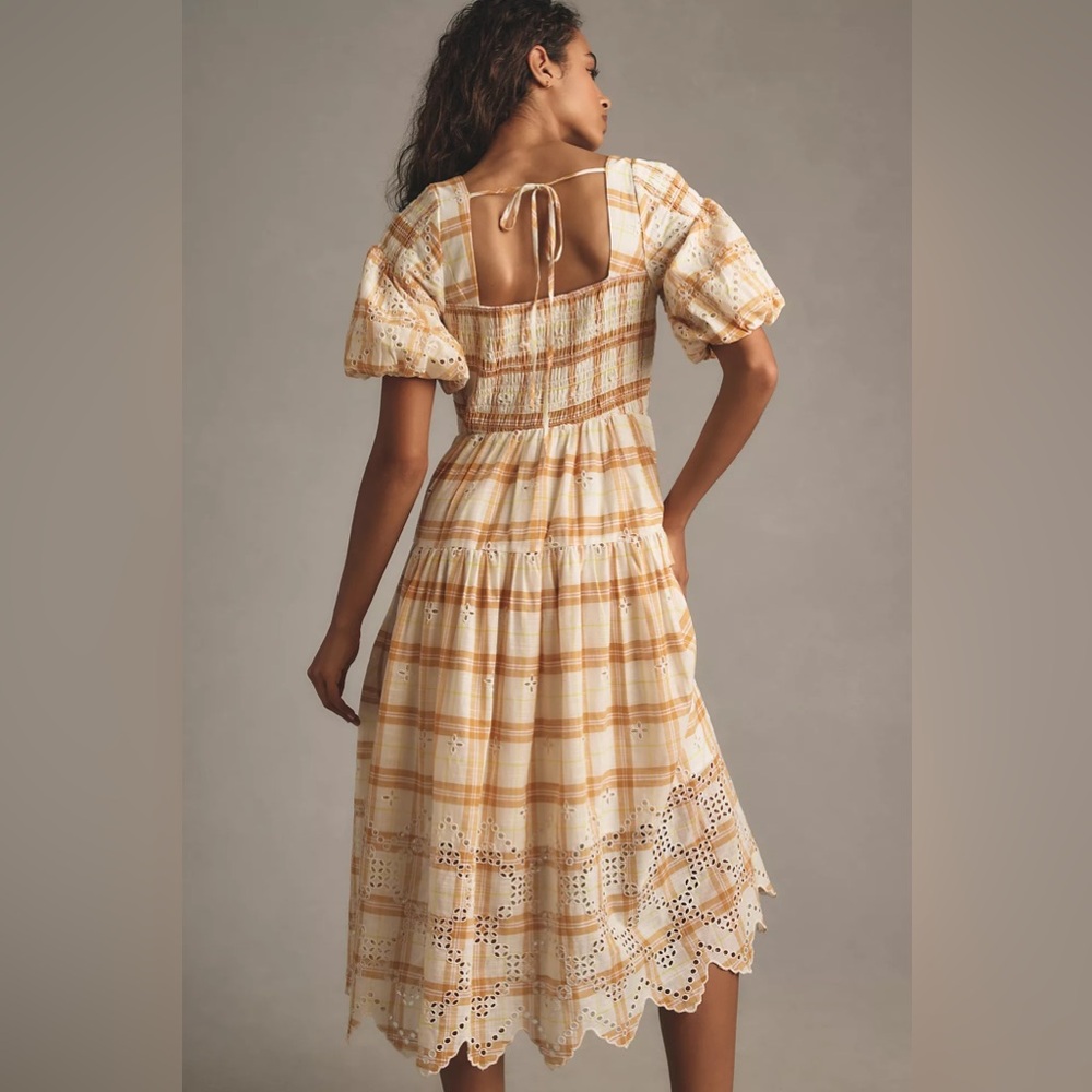 Puff-Sleeve Eyelet Midi Dress - Picture 7 of 15